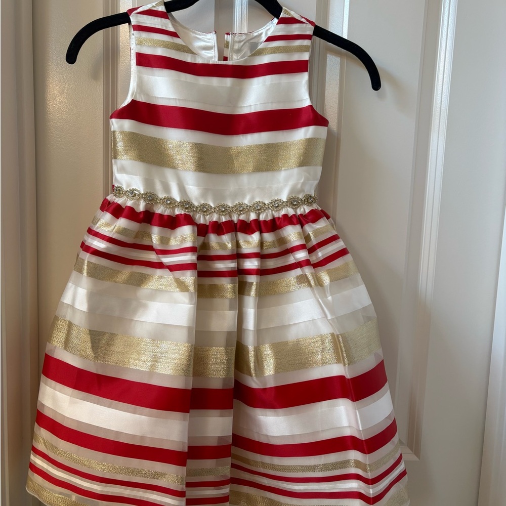 Rare Editions Red and Gold Striped Formal Dress 4001
